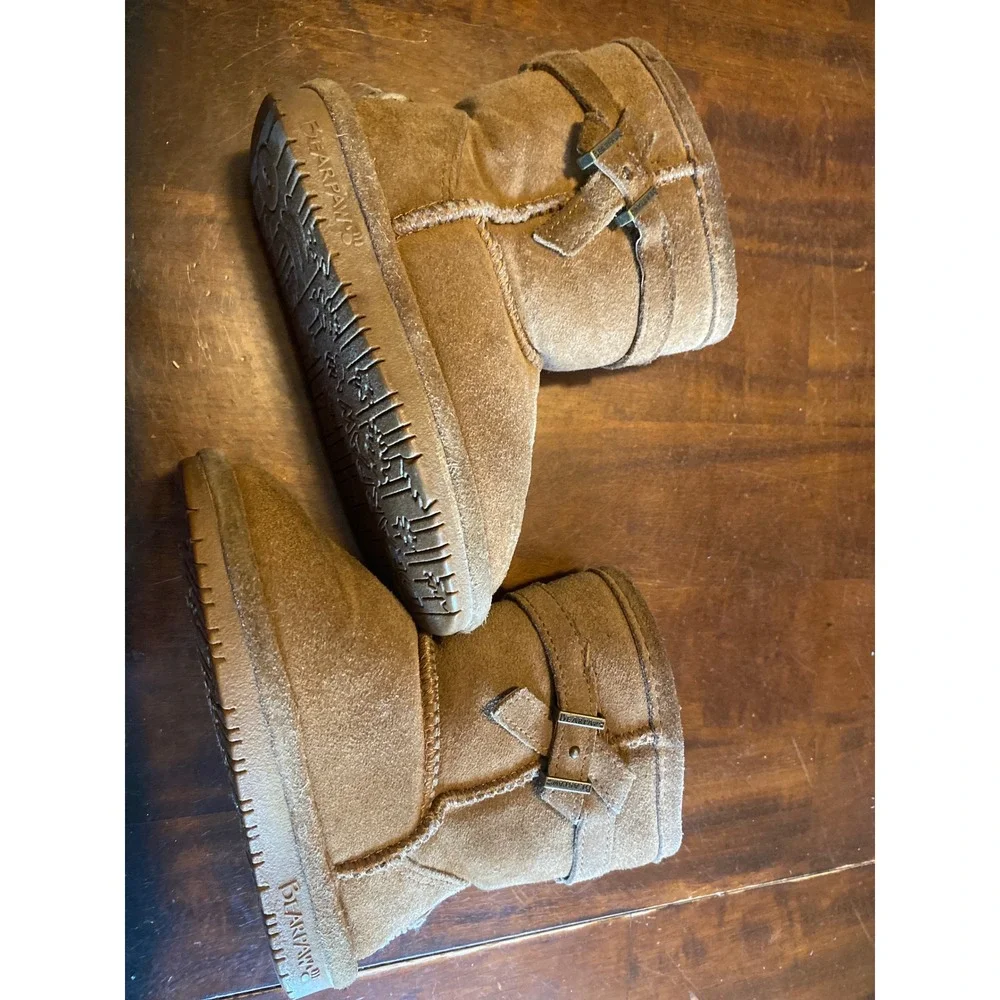 Bearpaw Emma Val Toddler Suede Boots Brown Wool Blend Sheepskin Size 9 1960T-VAL